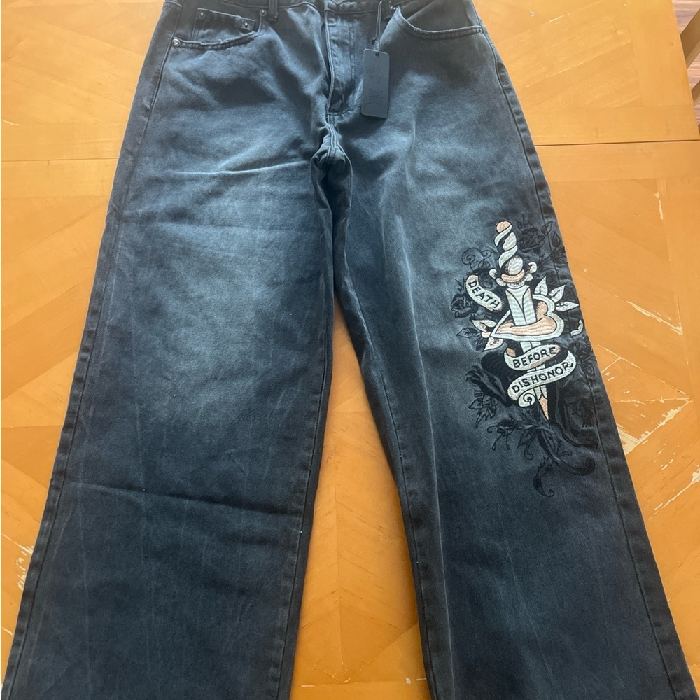 Ed Hardy Black Jeggings with Unique Embroidery